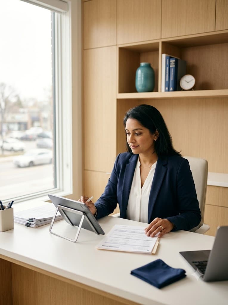 A mortgage professional at a clean, organized desk