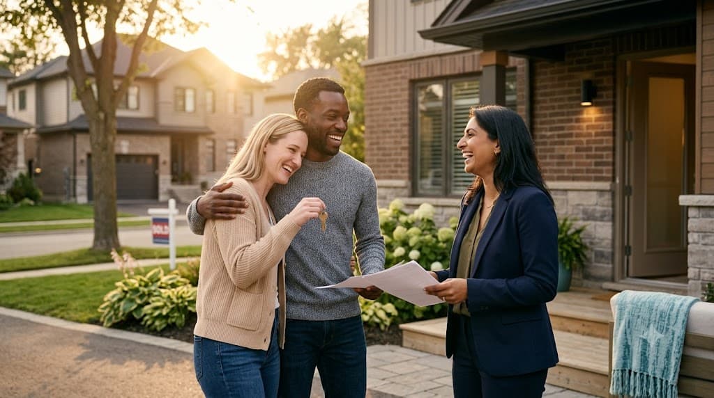An Ontario real estate agent spending time with clients instead of paperwork